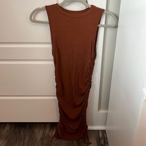 Brown Bodycon Ruched Tie Mini Dress